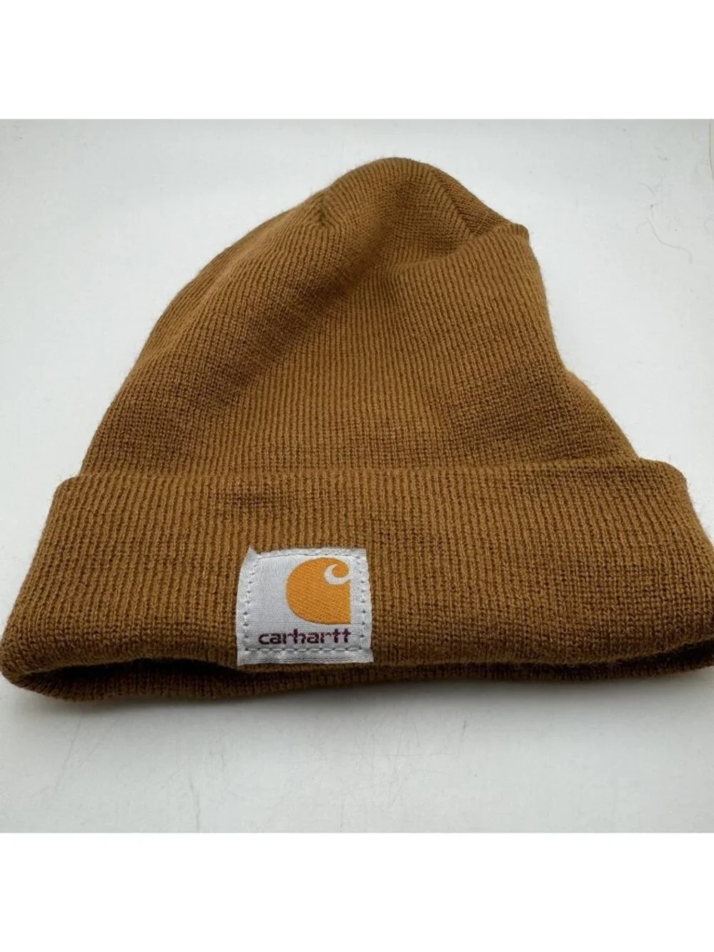 Carhartt Youth Boys Knit Beanie Hat One Size Brown Acrylic Cuffed Logo Patch